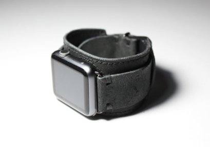 black Apple watch with carbon black cuff style watchband